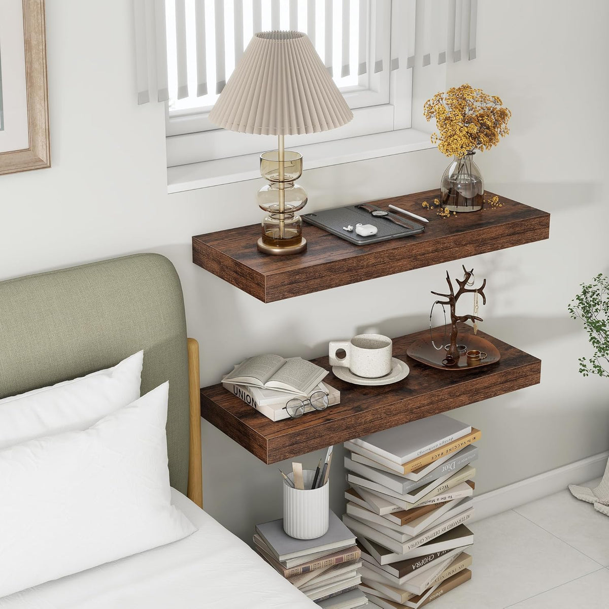 12 Inch Deep Floating Shelves for Wall | 30 Inch Floating Shelves Set of 2 | Rustic Wood Shelves