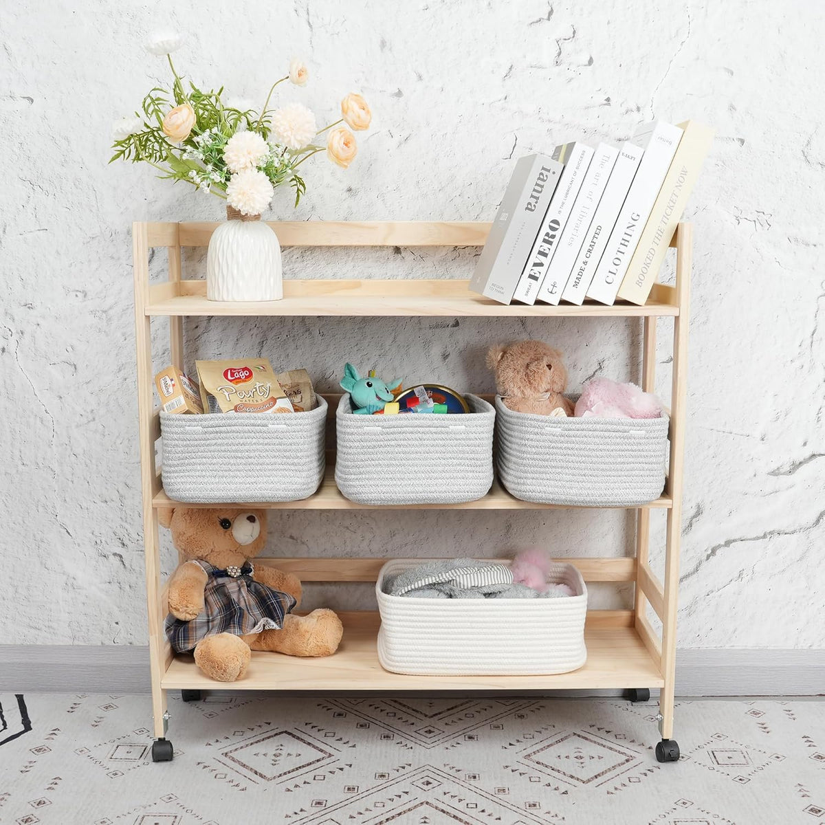Small Woven Storage Baskets 13“X9”X5“ Decorative Rope Bins for Organizing Shelves, Closets, and