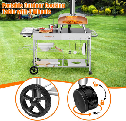 Pizza Oven Table with Topping Station, Outdoor Pizza Oven Cart, Grill Table for Outside, Grill