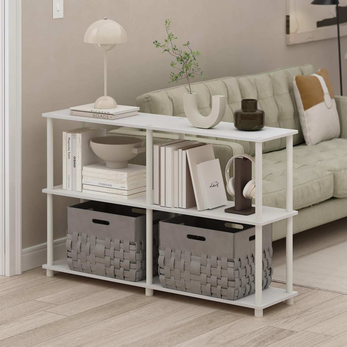 Furinno Turn-N-Tube Storage Shelves, 3-Tier 47.4 Wide Book Shelf, Corner Shelf, Toolless Open