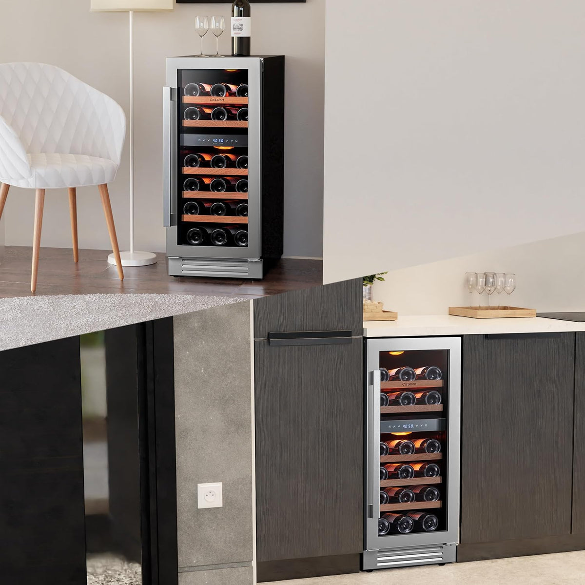 Ca'Lefort 15 Inch Wine Fridge, 28 Bottle Wine Cooler Refrigerator, 40-65°F Wine Refrigerator Glass