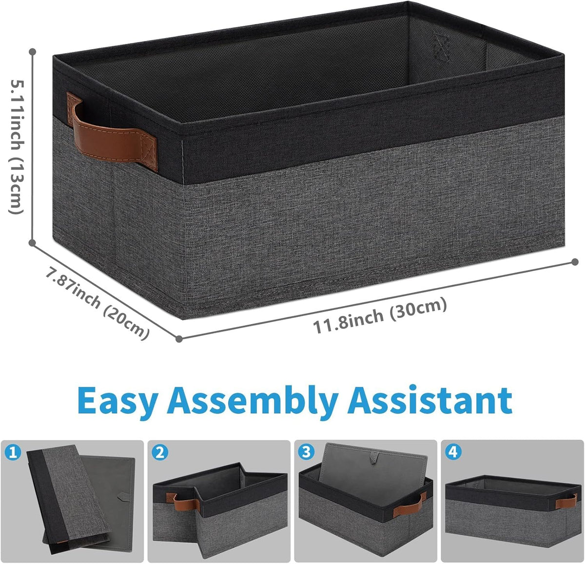 GhvyenntteS Small Fabric Storage Bins 12 Pack, 11.8" x 7.87" x 5.11" Storage Basket with Leather