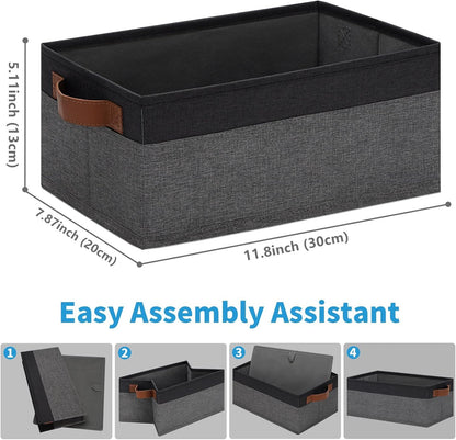 GhvyenntteS Small Fabric Storage Bins 12 Pack, 11.8" x 7.87" x 5.11" Storage Basket with Leather