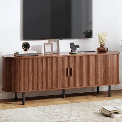 63" TV Stand with Power Outlet, Modern Media Console with Sliding Doors, Entertainment Center for