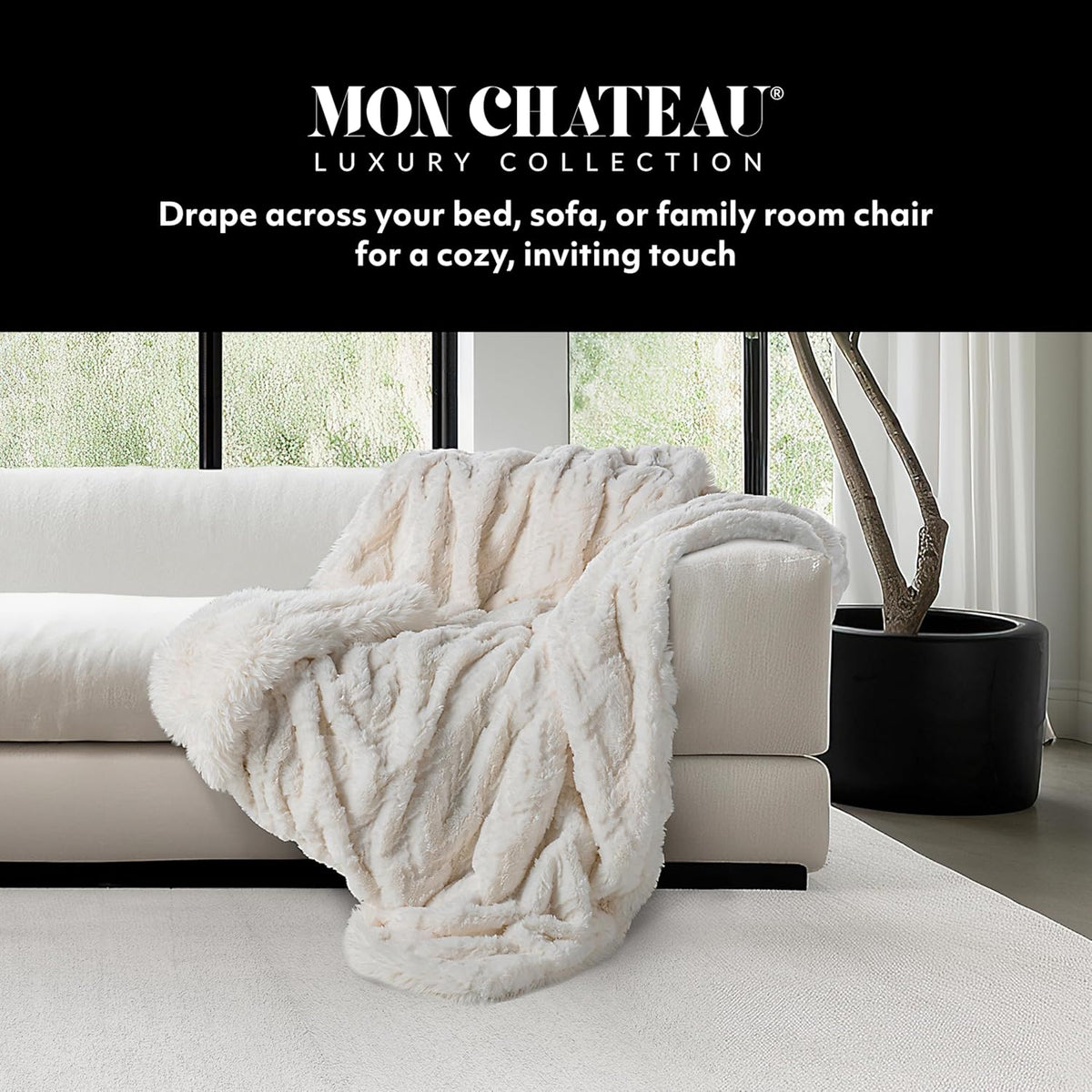 Mon Chateau Premium Reversible Queen Size Luxury Faux Fur Throw for Couch, Sofa, or Queen Size Bed