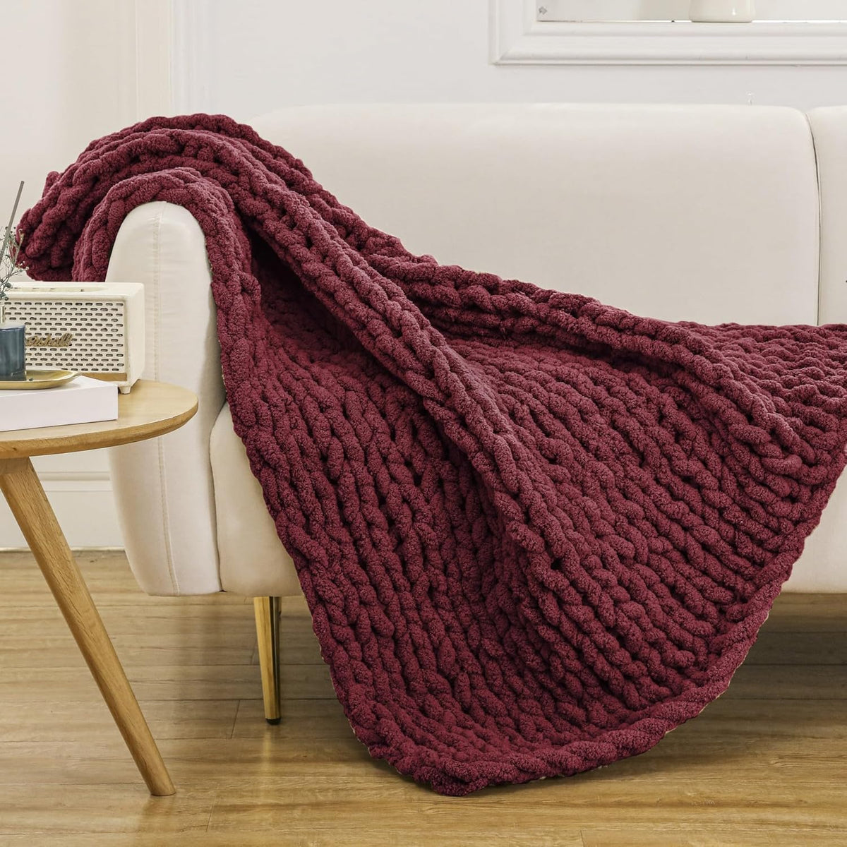 WESHIONGOO Chunky Knit Blanket Throw 40"×40" Knitted Throw Blankets for Couch Bed Fluffy Soft