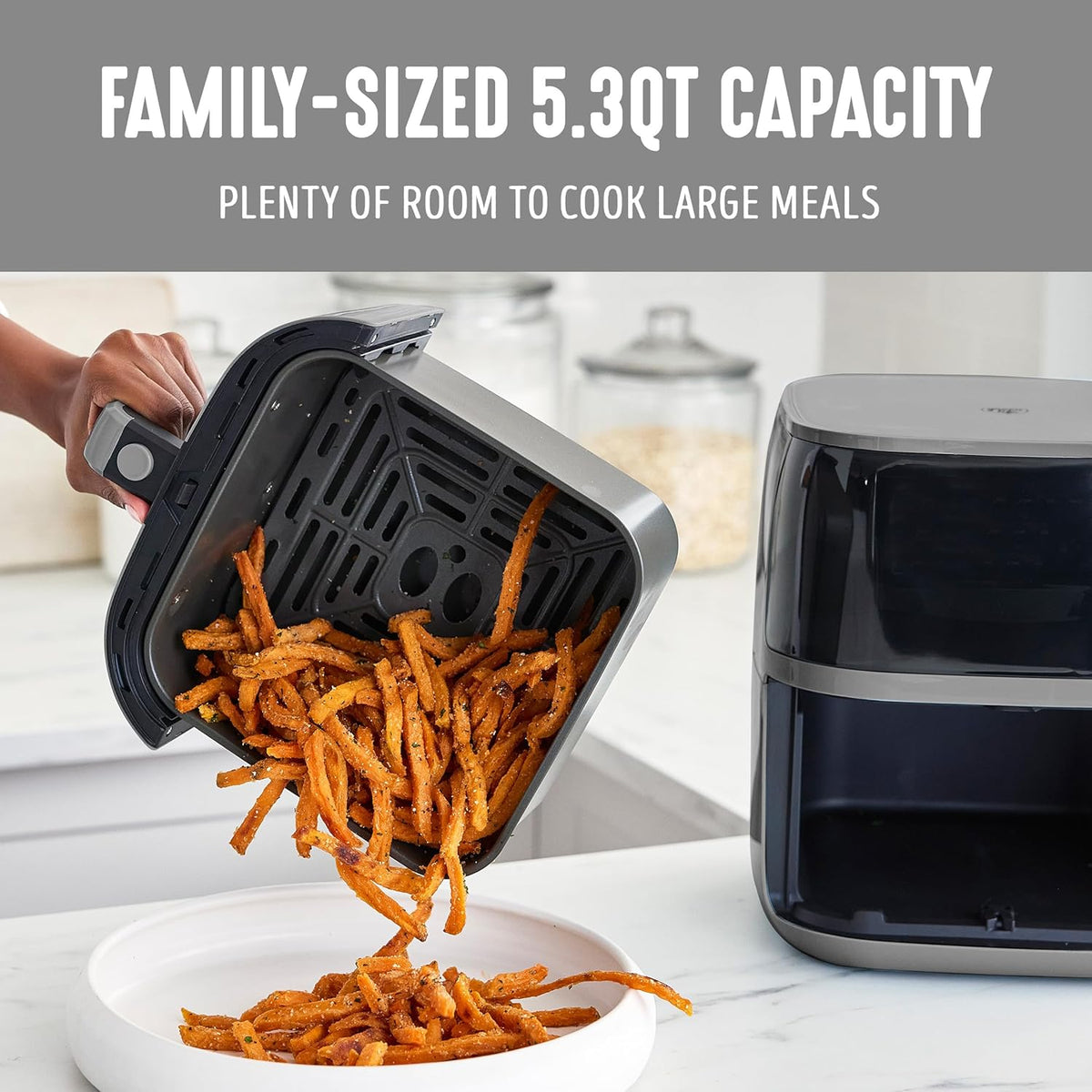 GreenLife Compact Electric Air Fryer Oven, 5.3 QT, PFAS-Free Ceramic Nonstick Drawer, 8 One Touch