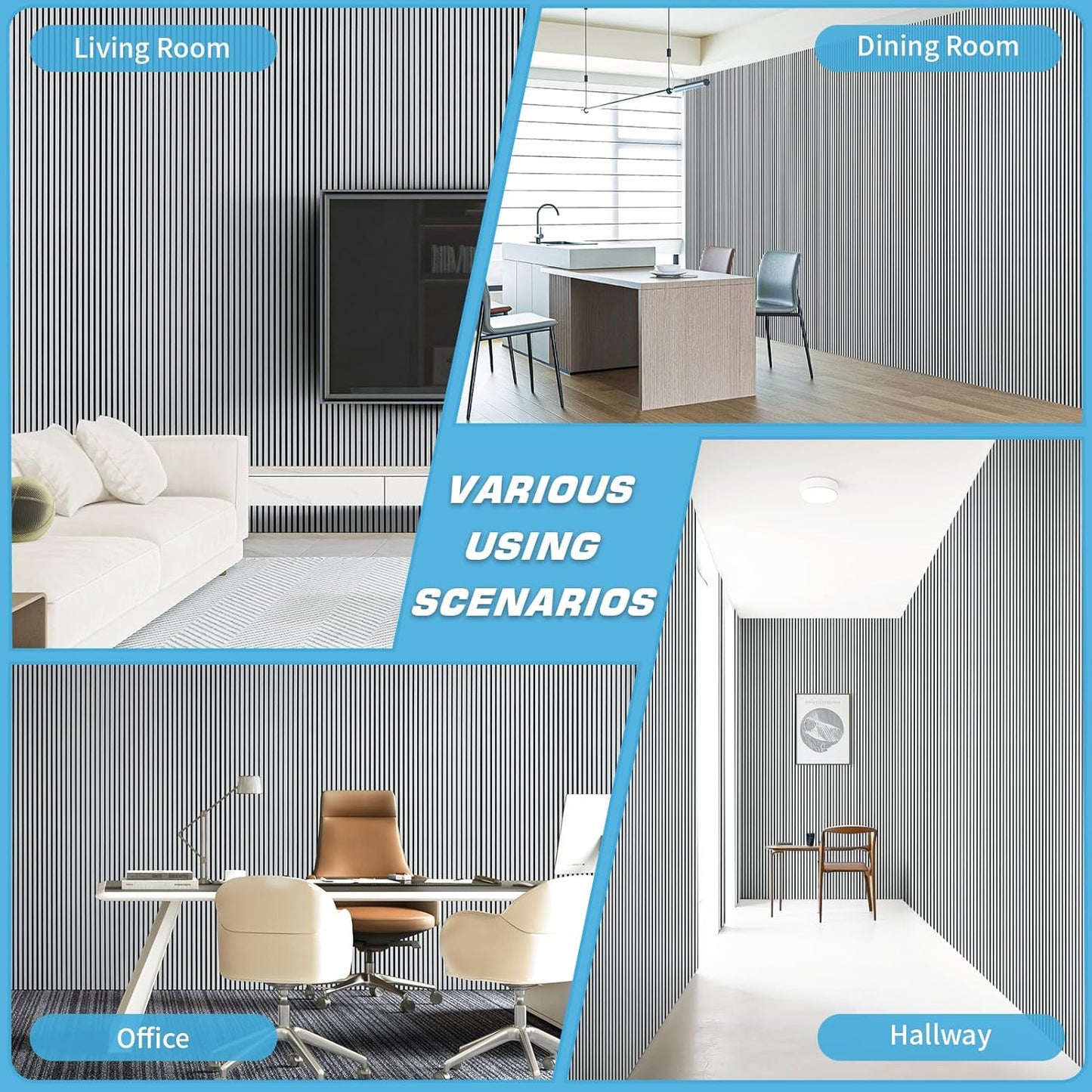 Art3d 4-Pack Glue-On Fine Bar Wainscoting Panel for Interior Wall Decor - 104 x 12 Inch Polystyrene