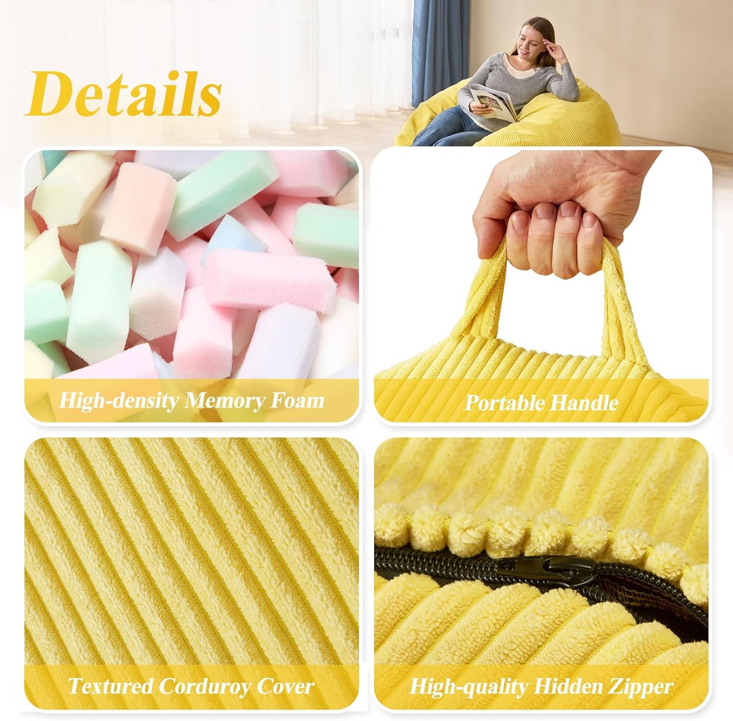 3.5FT Bean Bag Chairs Teardrop Bean Bag Chair for Adults Beanbag Chair with Memory Foam Filled