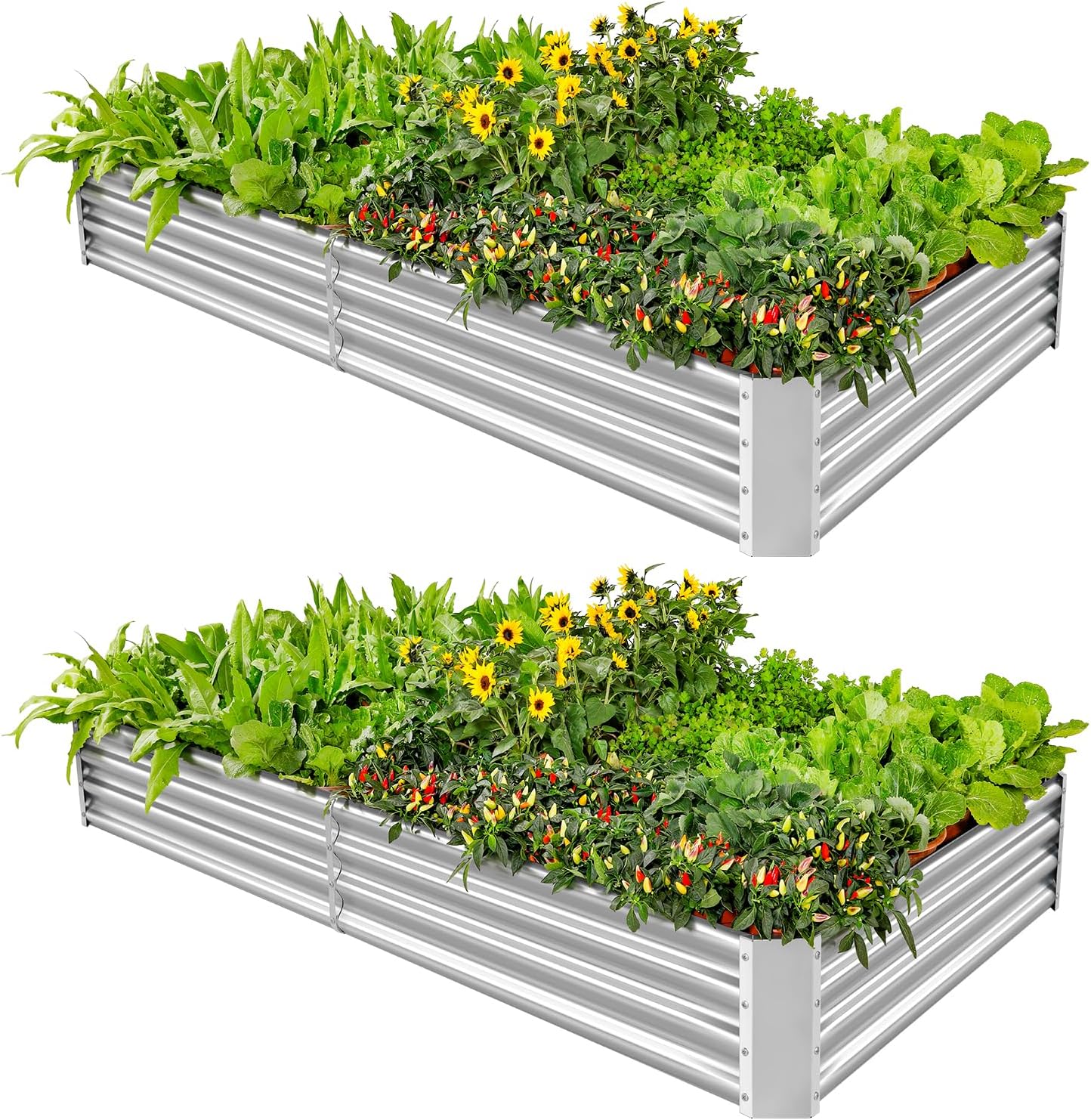 Land Guard 2 Pack 6×3×1ft Galvanized Metal Raised Garden Bed, Metal Planter Kit Box Outdoor for
