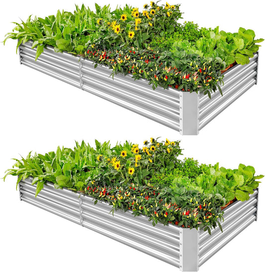 Land Guard 2 Pack 6×3×1ft Galvanized Metal Raised Garden Bed, Metal Planter Kit Box Outdoor for