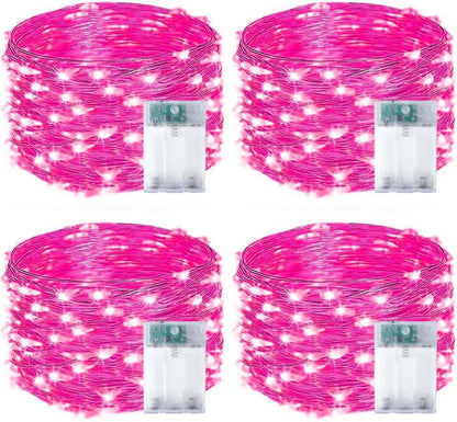 4-Pack 50 LED Pink Fairy Lights Battery Operated with Timer, 16FT Waterproof Starry String Lights