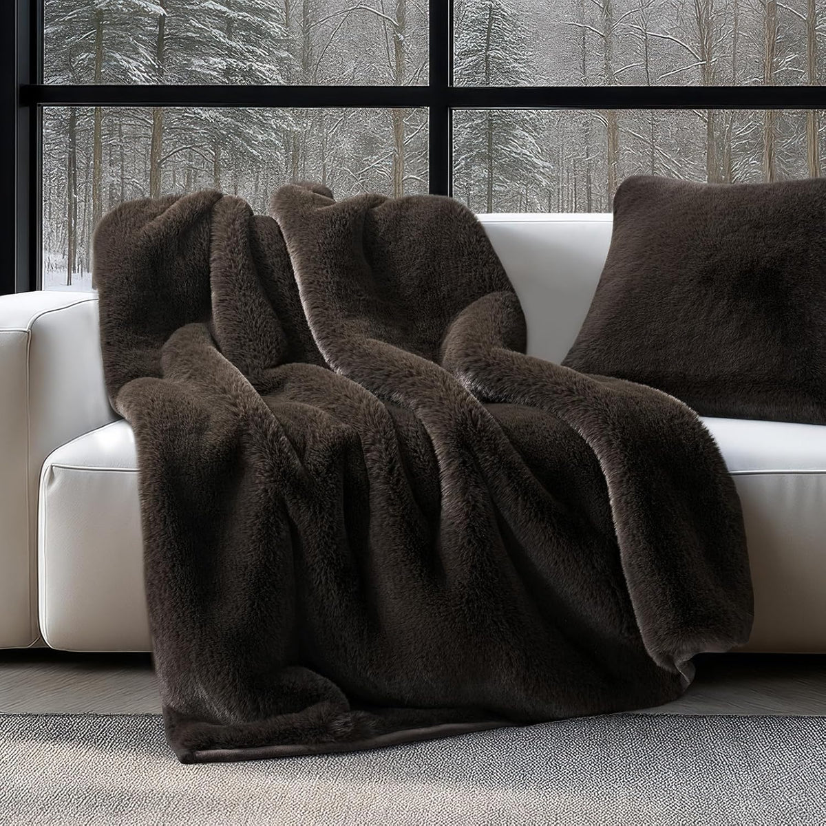 Luxury Soft Faux Chinchilla Fur Throw Blanket for Couch, Warm Thick Heavy Winter Throw Blanket