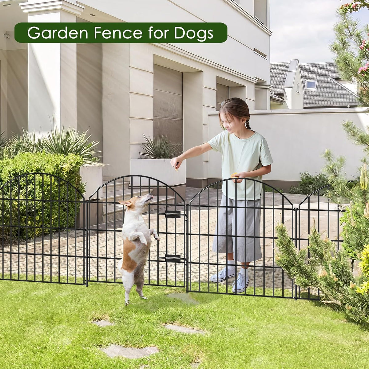 Metal Garden Fence with Gate 28in (H) x 11.7ft (L), 1 Gate + 4 Panels Rustproof Border Fence Animal