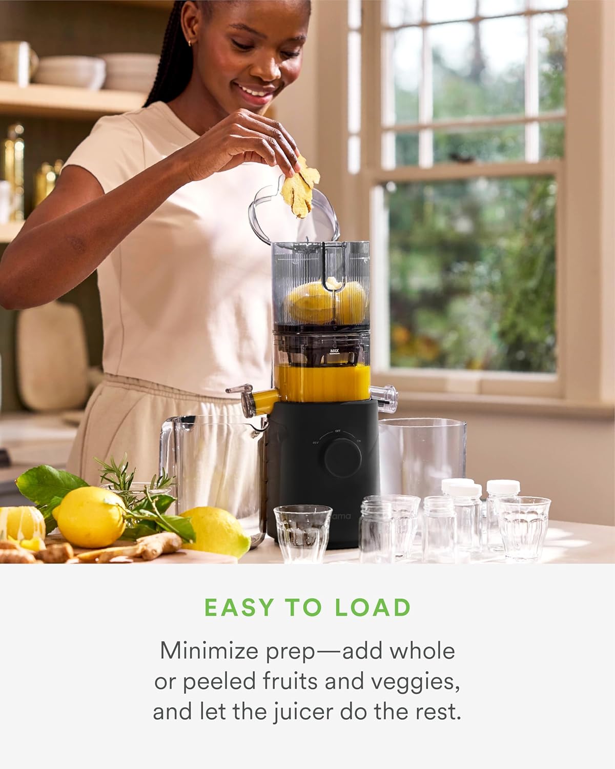 Nama J3 Compact Cold Press Juicer – Space Saving & Self Feeding for Hands-Free Operation
