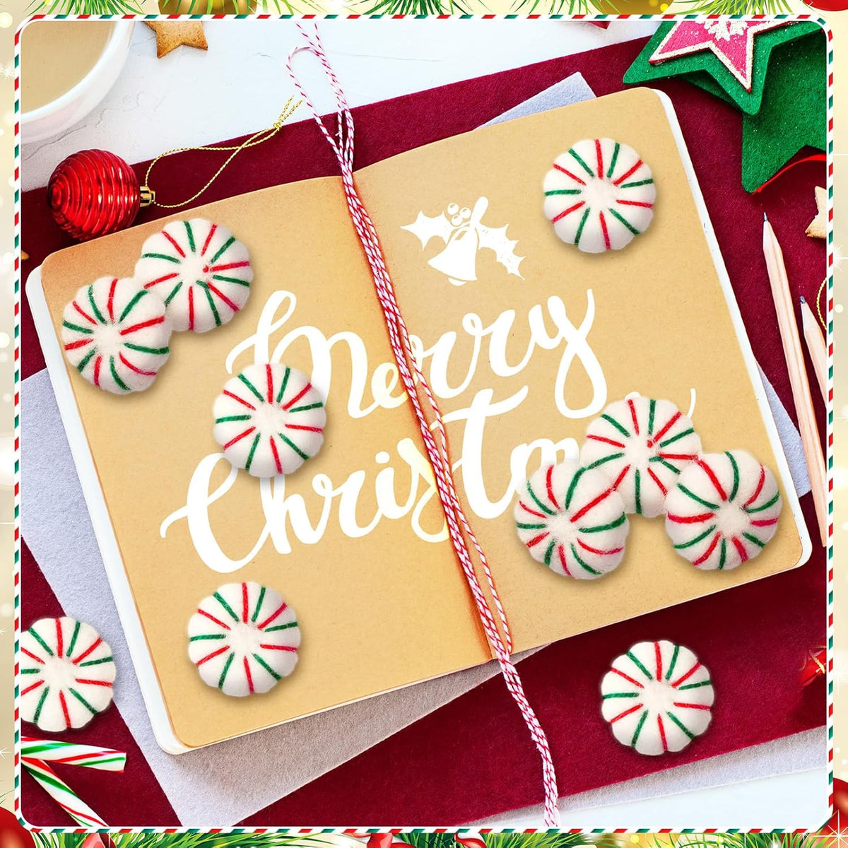 36 Pcs Felt Peppermint Decoration Christmas Wool Peppermints Christmas Arts Crafts Supplies, DIY