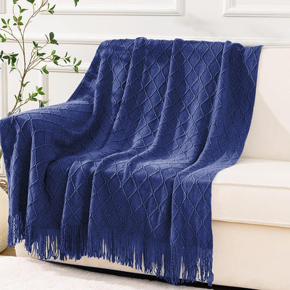 inhand Navy Blue Throw Blanket for Couch and Bed, Soft Living Room Home Decor Knitted Blanket with