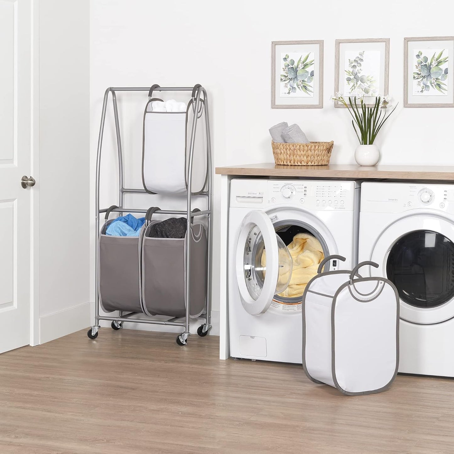Neatfreak - 2 Tier Vertical Rolling Laundry Cart - Rolling Storage Cart On Wheels With 4 x Tote