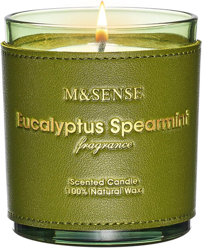 M&SENSE Eucalyptus Mint Scented Vegan Soy Candles, Heavy Scented, 10oz Long Burning 42-Hour Burn