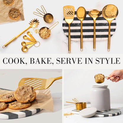Gold Cooking Utensils with Measuring Cups and Spoons Set - 13-Piece Luxury Gold Kitchen Accessories