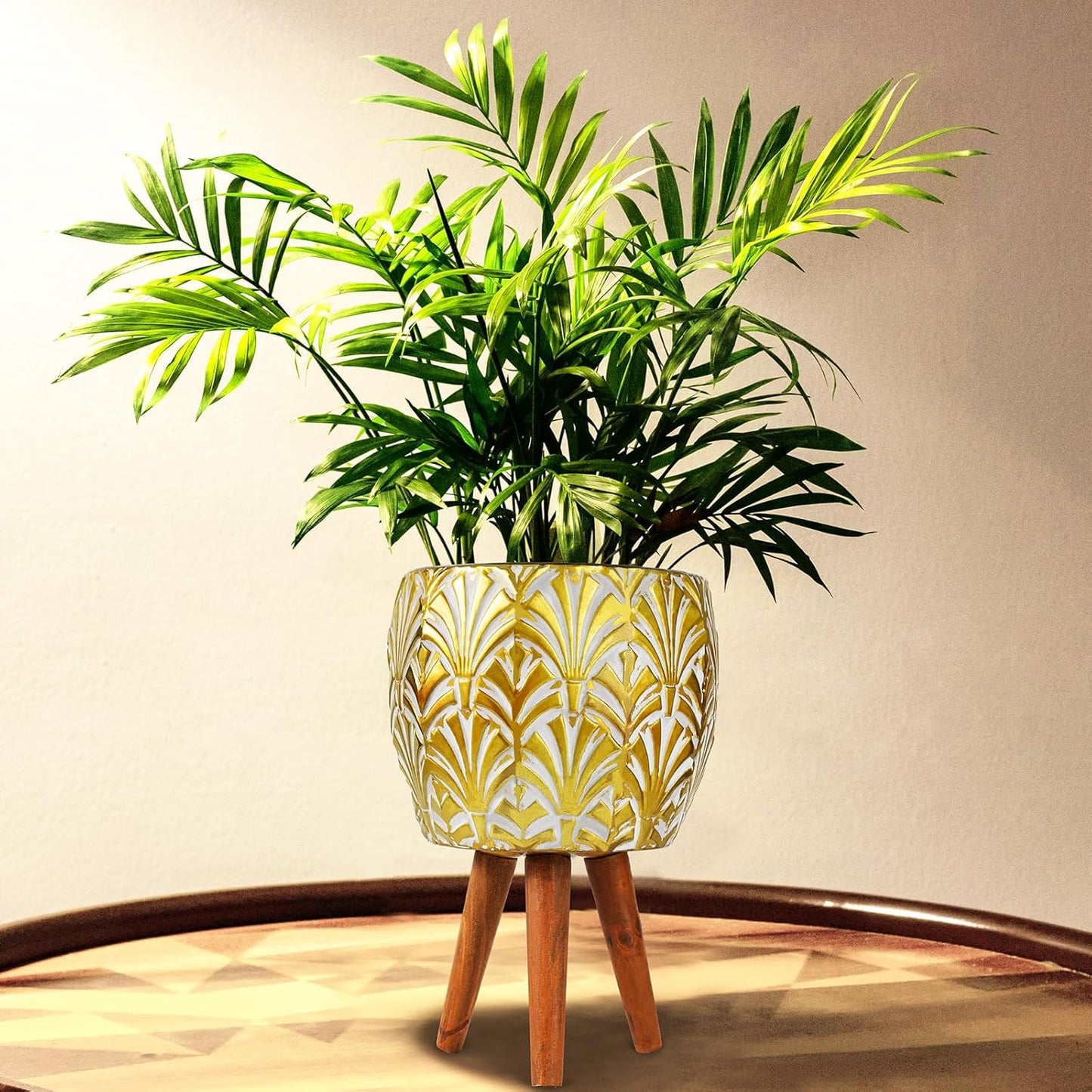Harvest Land Plant Pots with Stand, Set of 2 Large Modern Planters Metal Tall Handmade Flower Pots