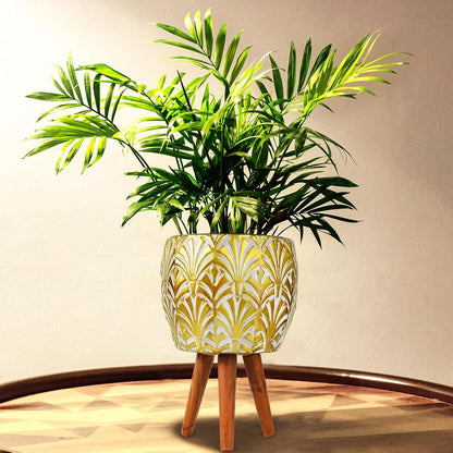 Harvest Land Plant Pots with Stand, Set of 2 Large Modern Planters Metal Tall Handmade Flower Pots