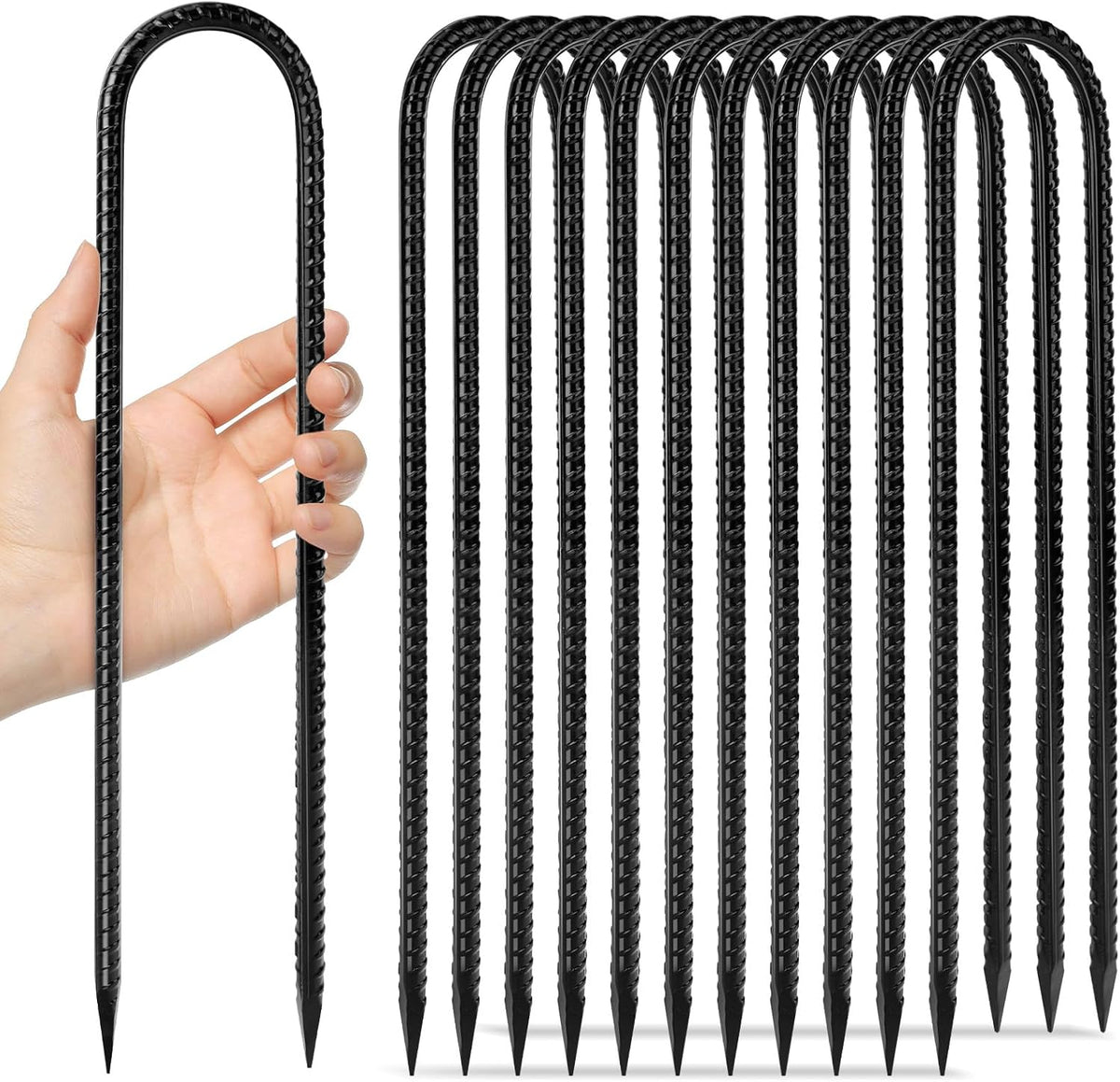 12 inches 12-Pack Trampoline Stakes Anchors High Wind Stake Heavy Duty U Hooks for Ground Lawn