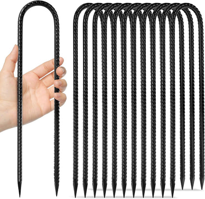 12 inches 12-Pack Trampoline Stakes Anchors High Wind Stake Heavy Duty U Hooks for Ground Lawn