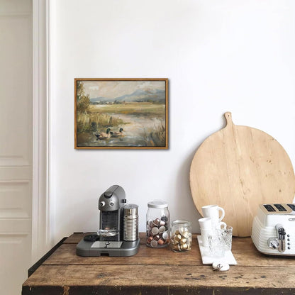 Floating Framed Canvas Wall Art, Vintage Mallard Duck Oil Paintings Print, Countryside Art Wildlife