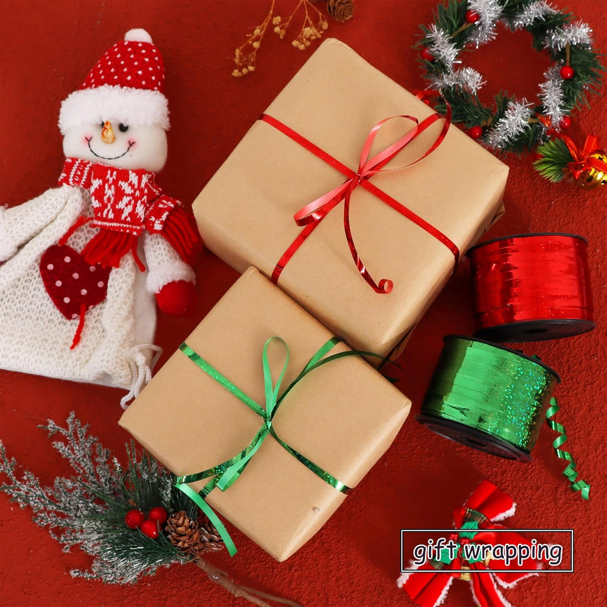 BEISHIDA 2 Pack Christmas Curling Ribbons Red and Green Balloon String Ribbons for Gift Warppping