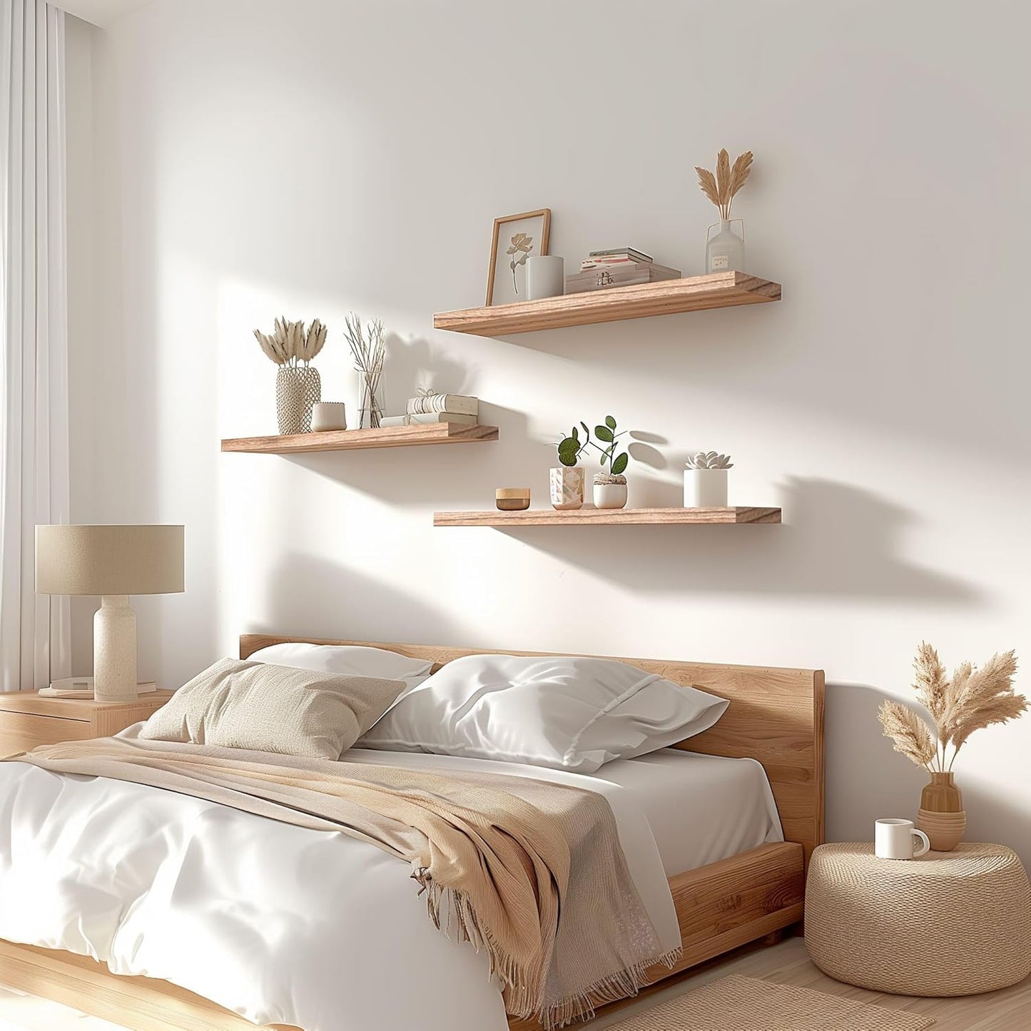 Wood Floating Shelves for Wall Decor, Rustic Wall Shelves for Bedroom Bathroom Kitchen Living Room