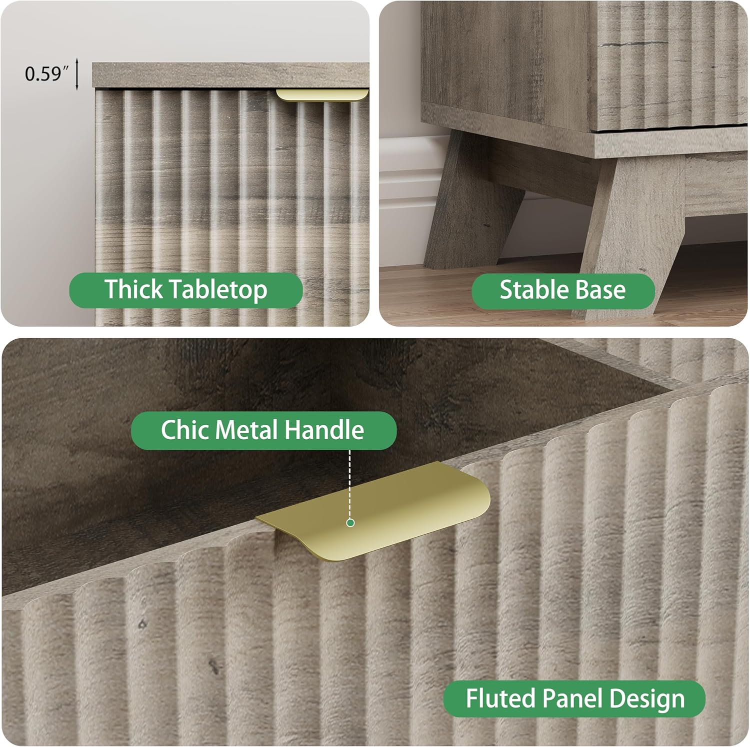 Fluted Dresser for Bedroom with 6 Drawers, 46" Tall Modern Chest of Drawers with Metal Handle