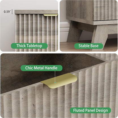 Fluted Dresser for Bedroom with 6 Drawers, 46" Tall Modern Chest of Drawers with Metal Handle
