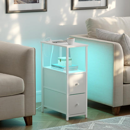 TUTOTAK Small Narrow LED End Table with Charging Station, Side Table Outlets, Nightstand with 2