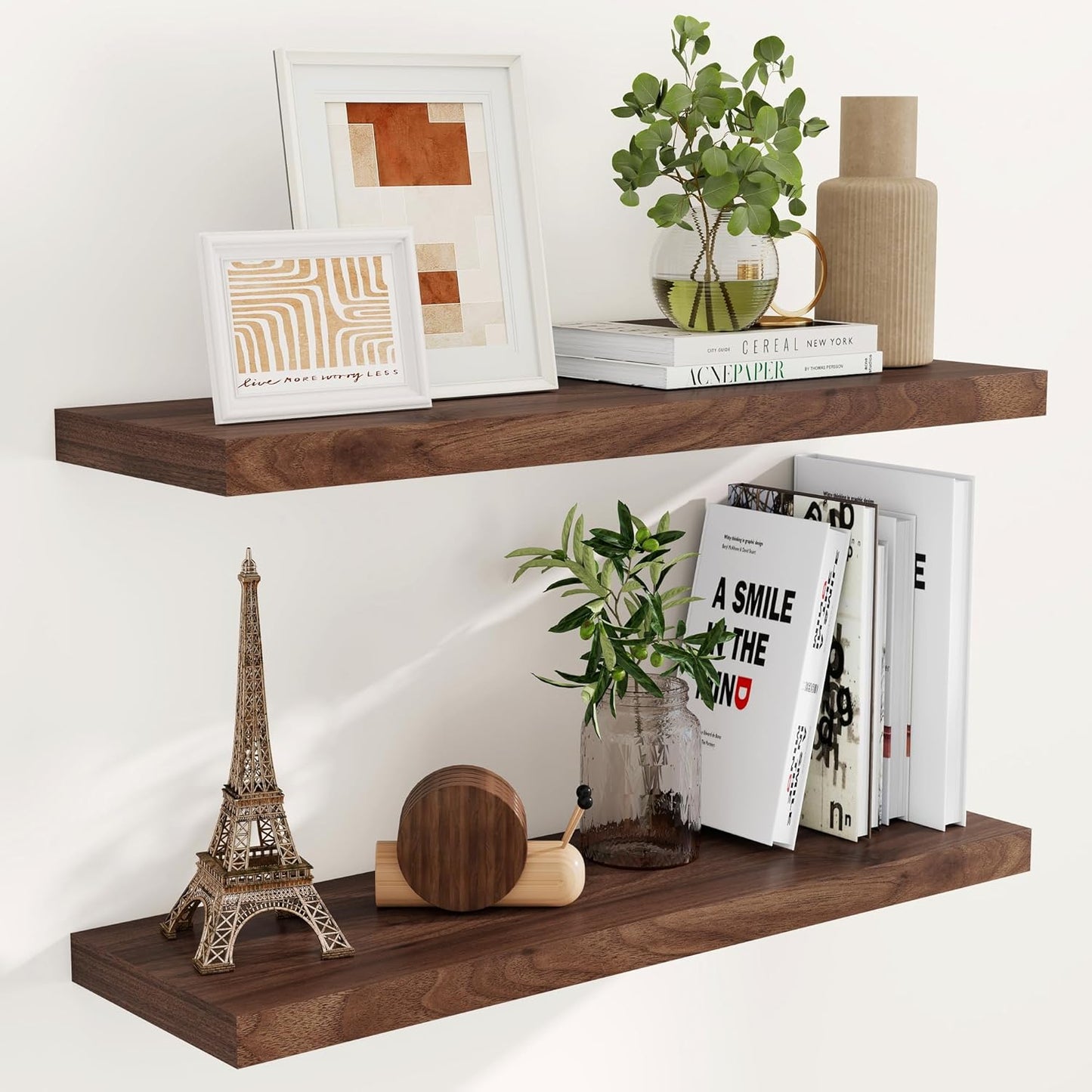 Fun Memories Rustic Wood Floating Shelves for Wall, 36 x 9 Wall Shelves Set of 2, Deep Floating