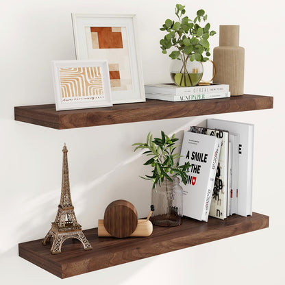 Fun Memories Rustic Wood Floating Shelves for Wall, 36 x 9 Wall Shelves Set of 2, Deep Floating