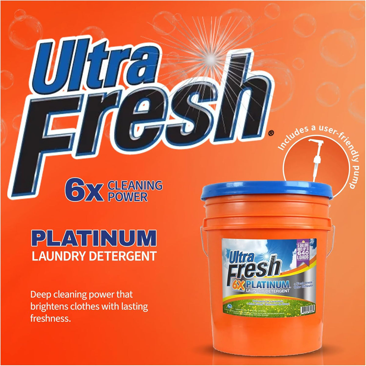 Ultra Fresh 5 Gallon Liquid Laundry Detergent Washing Soap for All Machine Types, 6X Platinum, Up
