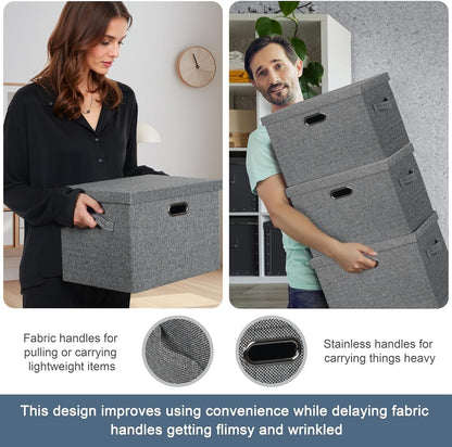 Large 17" 36 Quart Collapsible Stackable Storage Bins with Lids, 3 Packs Black and White Mix Linen