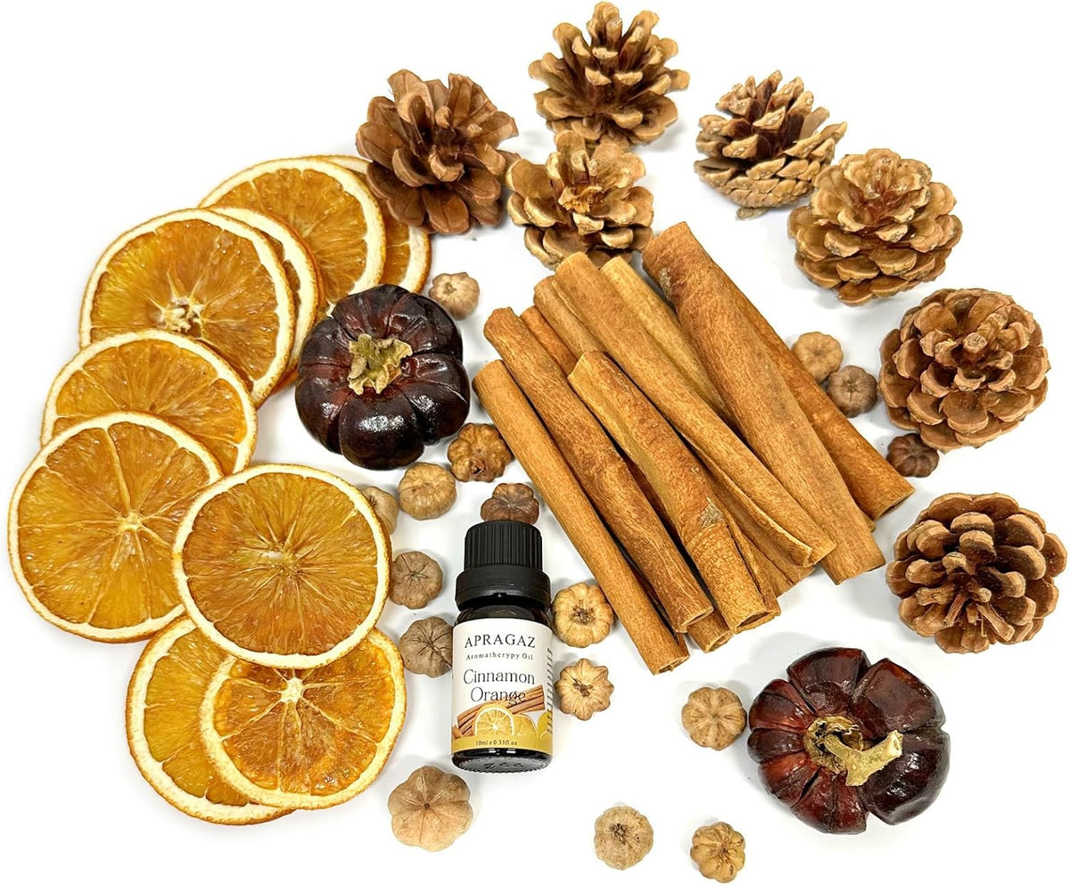 Fall Potpourri Bowl Filler with Mini Pumpkin, Cinnamon Stick, Dried Orange Slices, Pine