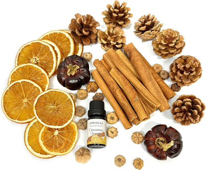 Fall Potpourri Bowl Filler with Mini Pumpkin, Cinnamon Stick, Dried Orange Slices, Pine