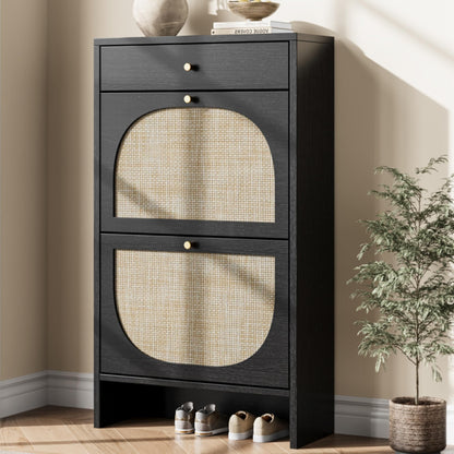 Nicetree Shoe Cabinet for Entryway, Slim Shoe Rack with 2 Flip Drawers and Top Storage Drawer