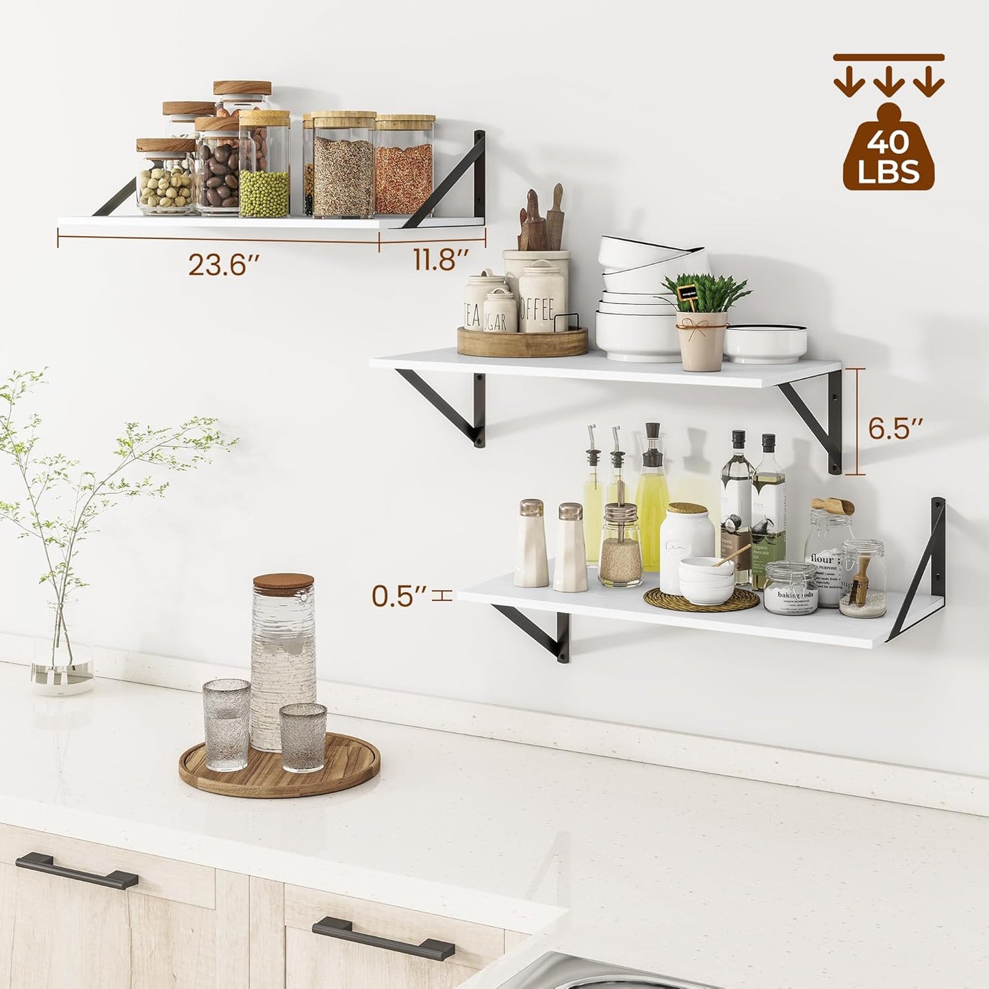 Heimlove 24" W x 12" D Wall Shelves for Books, 12 Inch Deep Floating Shelves Set of 3, Wide