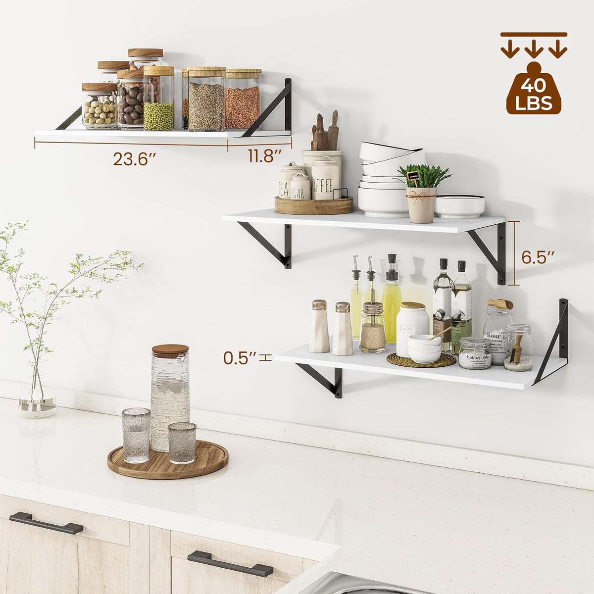 Heimlove 24" W x 12" D Wall Shelves for Books, 12 Inch Deep Floating Shelves Set of 3, Wide