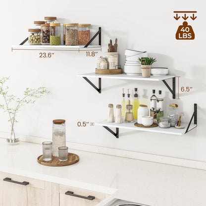 Heimlove 24" W x 12" D Wall Shelves for Books, 12 Inch Deep Floating Shelves Set of 3, Wide