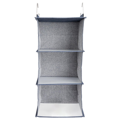 Household Essentials Hanging Cotton Blend Closet Organizer with 3 Storage Shelves, Denim