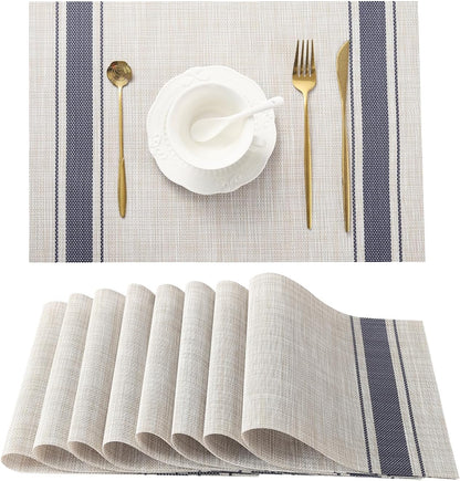 Leetaltree Khaki-Blue Placemats, Heat Resistant Non-Slip Place mats for Dining Table, Washable