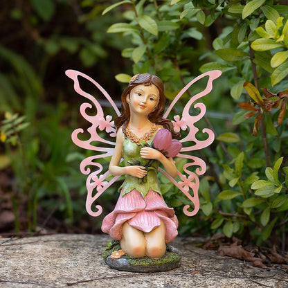 Fairy Decor, Solar Outdoor Statue, Accessories for Fairy Garden Gifts - Resin Figurine for Patio