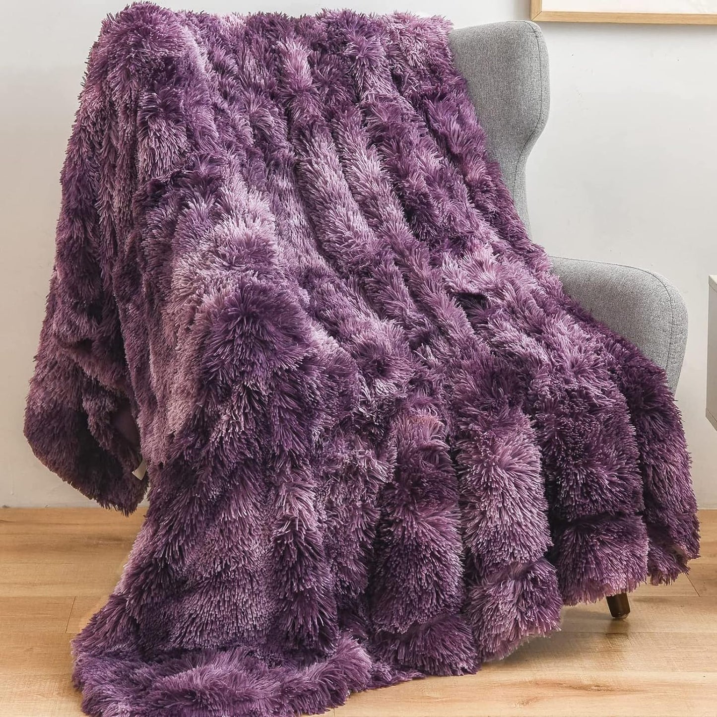 GONAAP Fuzzy Faux Fur Throw Blanket Twin Size Tie-dye Violet Purple Super Soft Cozy Plush Fuzzy