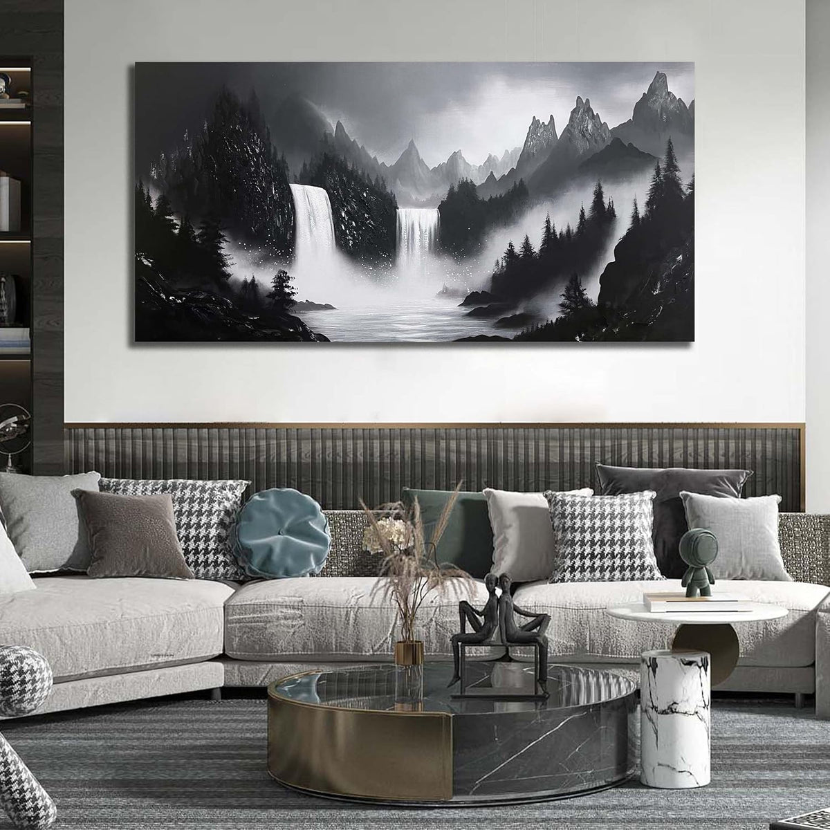 Mountain Hand Painting Wall Decor For Living Room - Extra Large Waterfall Pictures Wall Art For