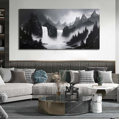 Mountain Hand Painting Wall Decor For Living Room - Extra Large Waterfall Pictures Wall Art For